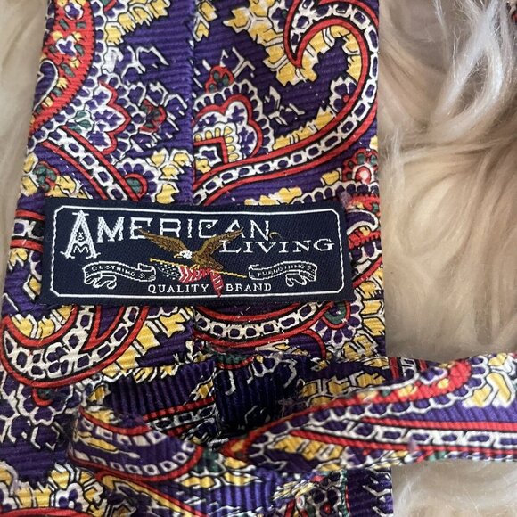 American Living Paisley Tie Purple Yellow Red - Picture 3 of 6